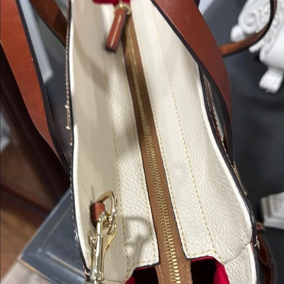 Dooney & Bourke Cream and Tan Satchel with Structured Design AWL - Picture 10 of 12